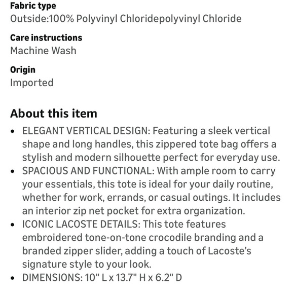 Lacoste Black Textured Tote with Green Logo - Picture 4 of 7